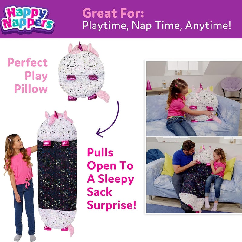 Happy Nappers Pillow & Sleepy Sack- Comfy, Cozy, Compact, Super Soft, Warm, All Season, Sleeping Bag with Pillow- Medium 54” x 20”, Shimmer Unicorn - Image 4